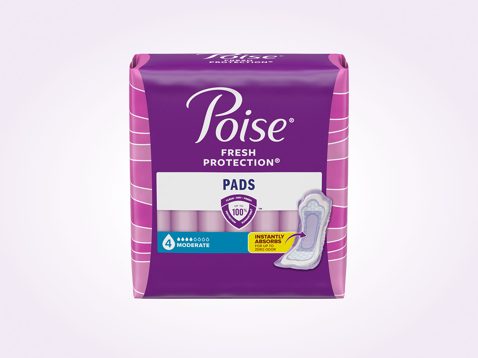 Poise® Pads For Bladder Leaks, 4 Drop Moderate Absorbency, Regular Length