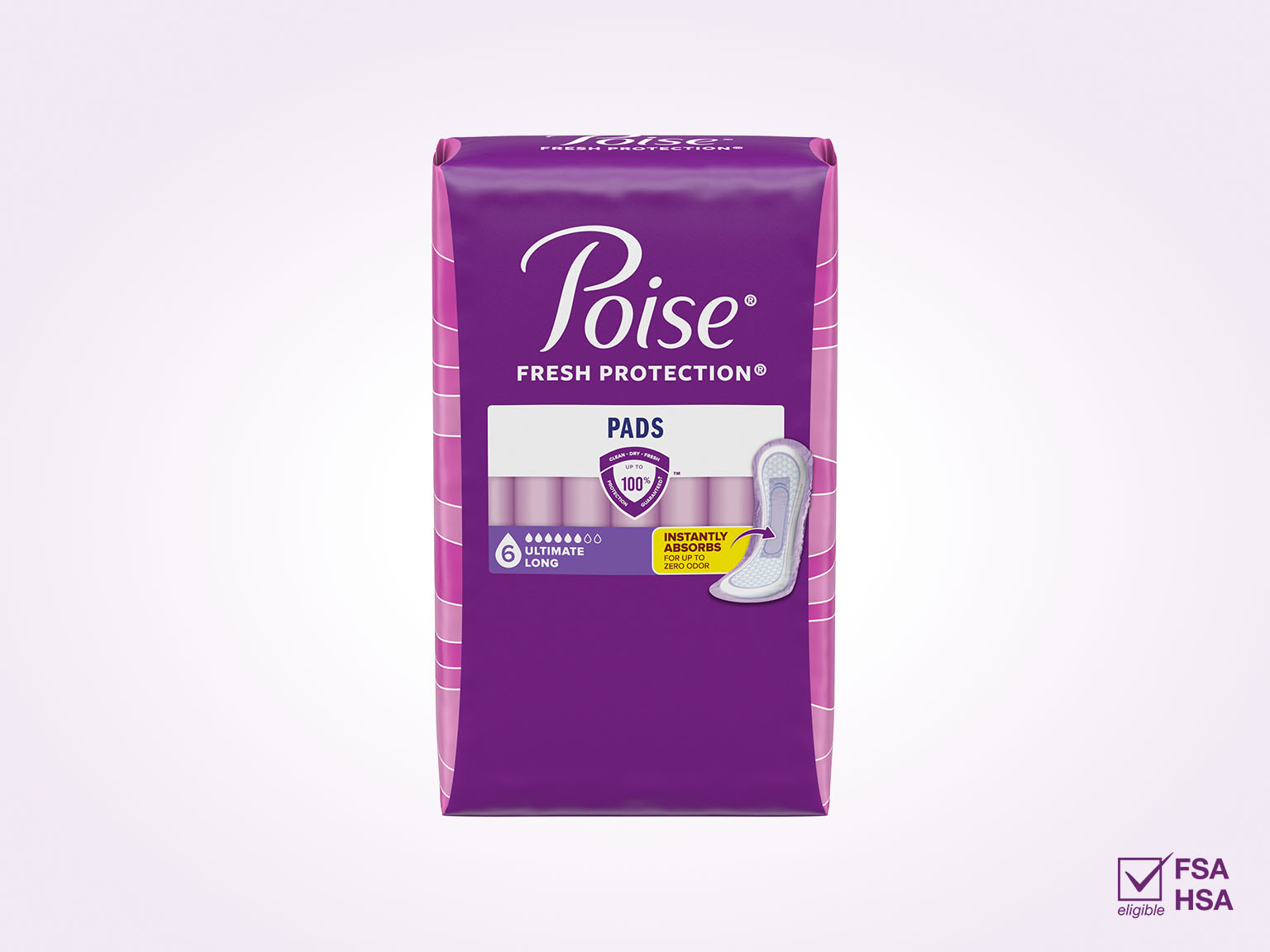 Poise® Pads For Bladder Leaks, 6 Drop Ultimate Absorbency, Long Length
