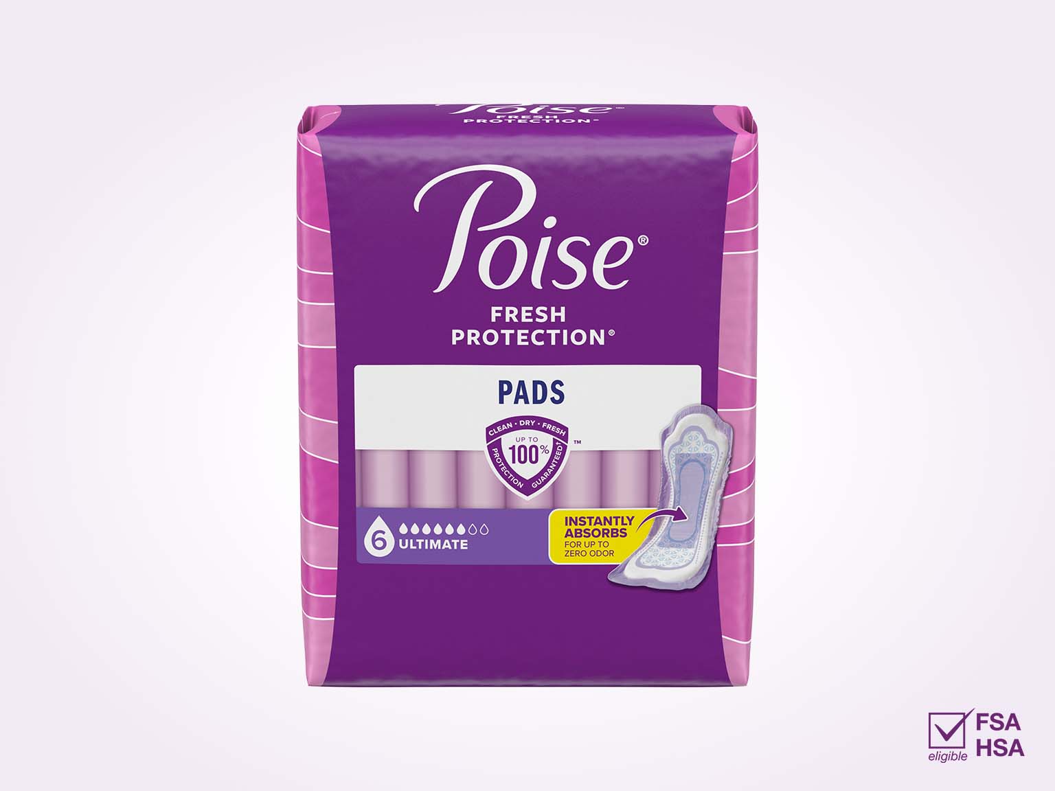 Poise® Pads For Bladder Leaks, 6 Drop Ultimate Absorbency, Regular Length