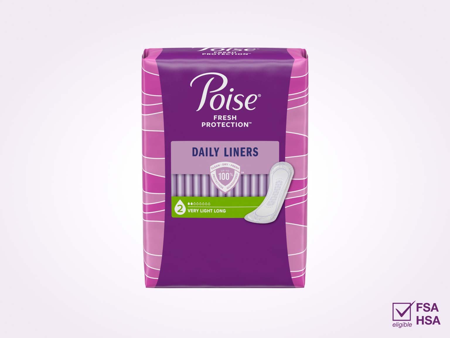 Poise® Daily Liners For Bladder Leaks, 2 Drop Very Light Absorbency, Long Length