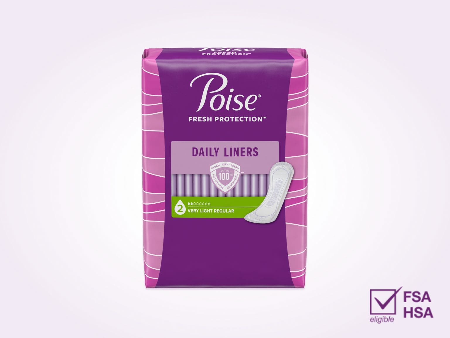 Poise® Daily Liners For Bladder Leaks, 2 Drop Very Light Absorbency, Regular Length