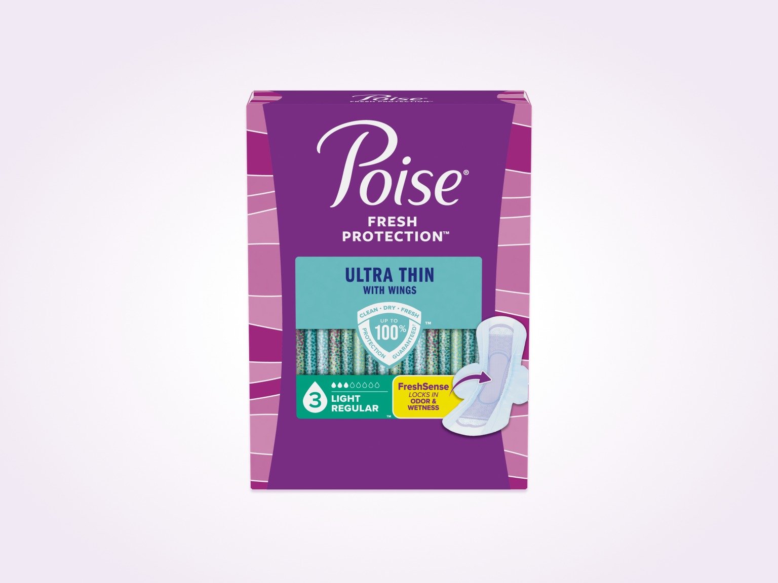 Poise® Ultra Thin Pads With Wings For Bladder Leaks, 3 Drop Light Absorbency, Regular Length