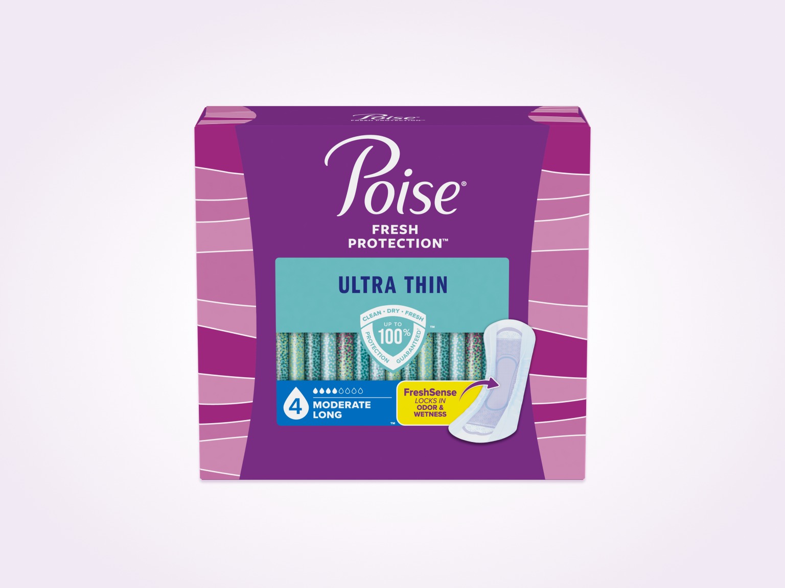 Poise®  Ultra Thin Pads For Bladder Leaks, 4 Drop Moderate Absorbency, Long Length