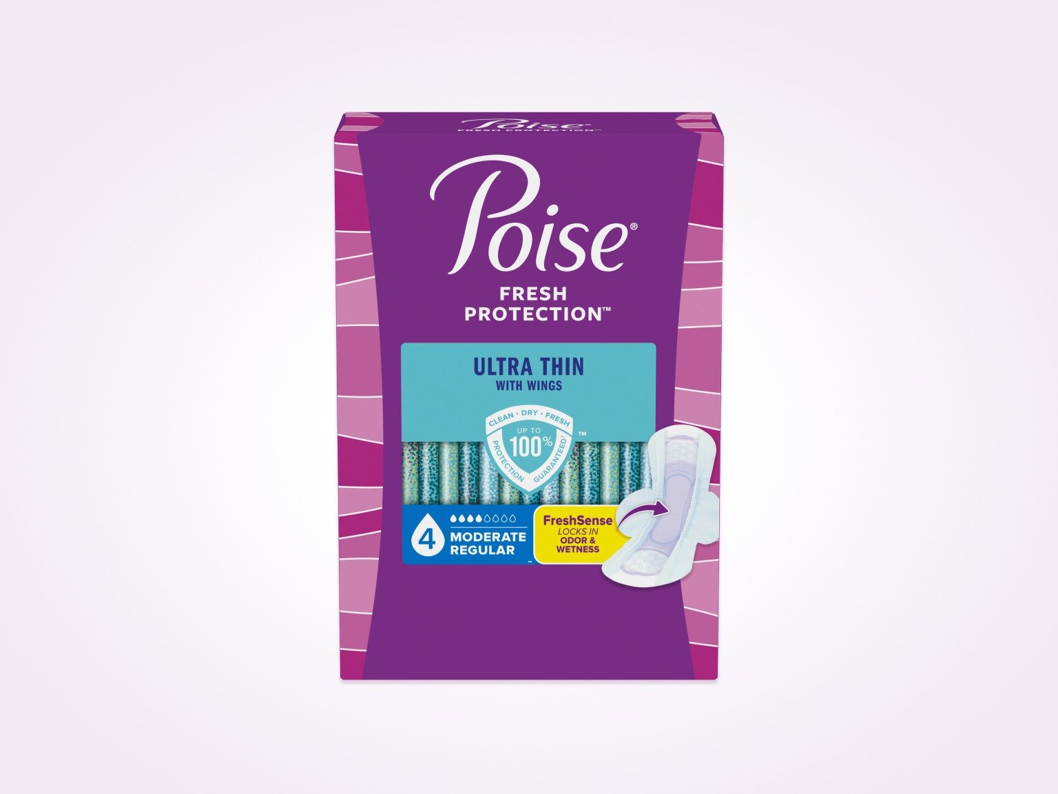 Poise®  Ultra Thin Pads With Wings For Bladder Leaks, 4 Drop Moderate Absorbency, Regular Length