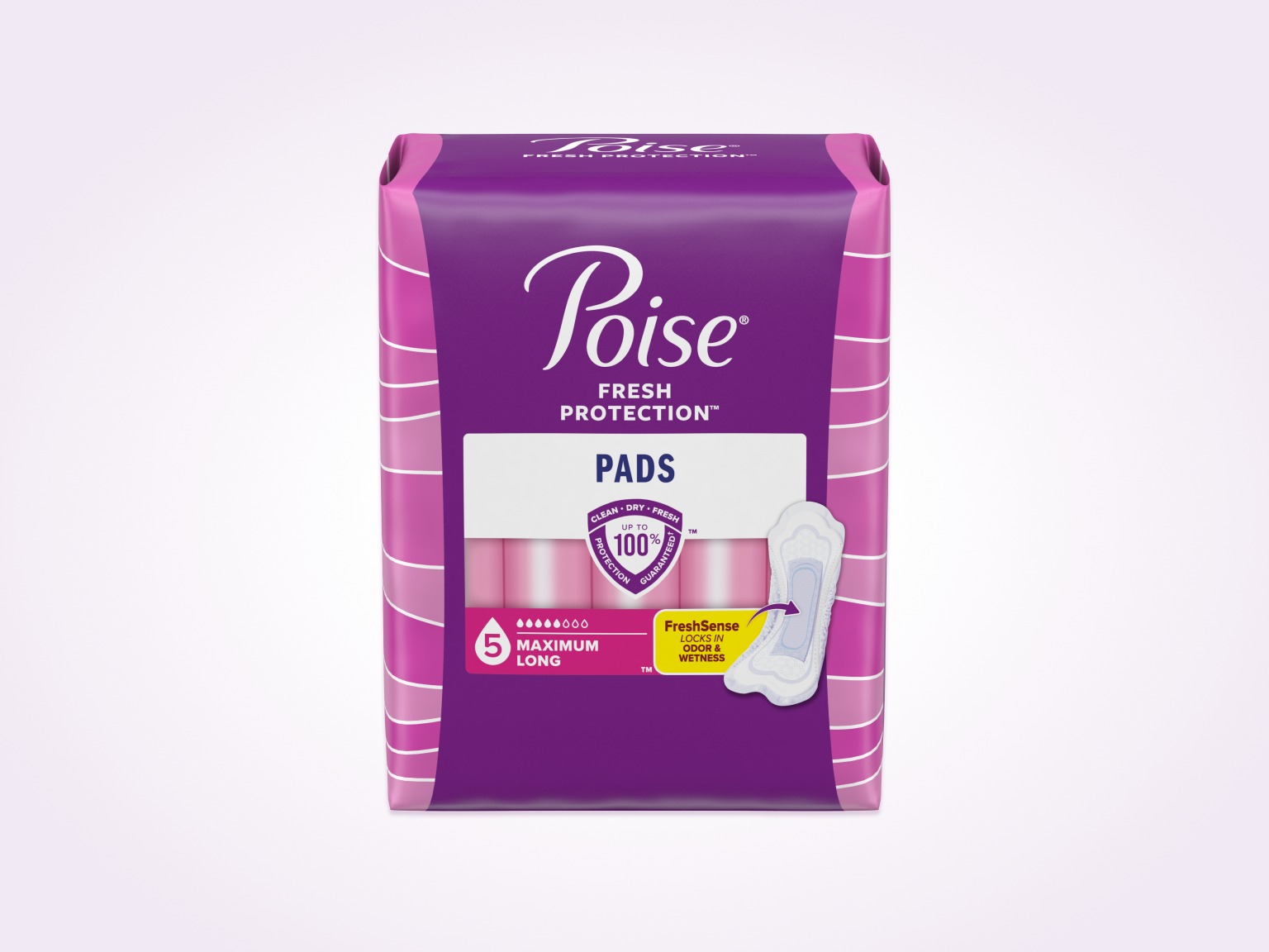 Poise® Pads For Bladder Leaks, 5 Drop Maximum Absorbency, Long Length