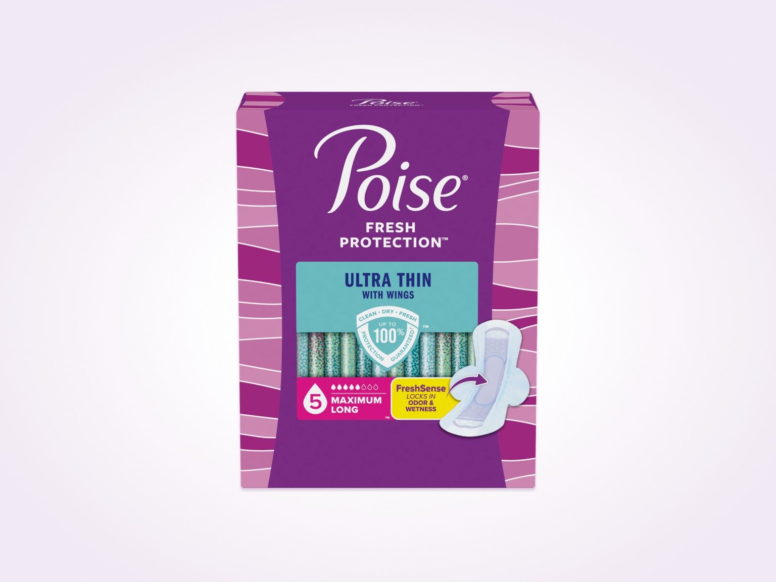 Poise® Ultra Thin Pads With Wings For Bladder Leaks, 5 Drop Maximum Absorbency, Long Length