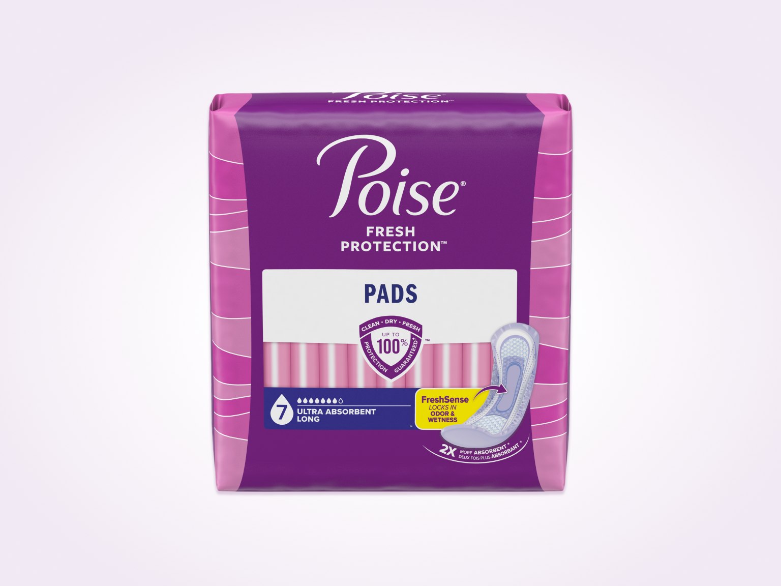 Poise® Pads For Bladder Leaks, 7 Drop Ultra Absorbency, Long Length