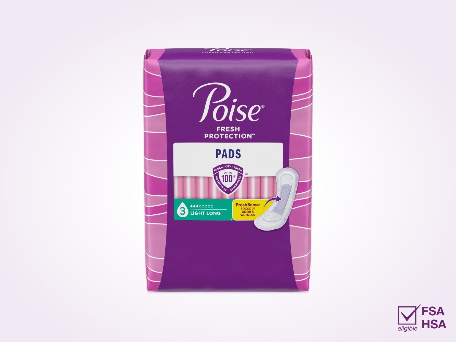 Poise® Pads For Bladder Leaks, 3 Drop Light Absorbency, Long Length