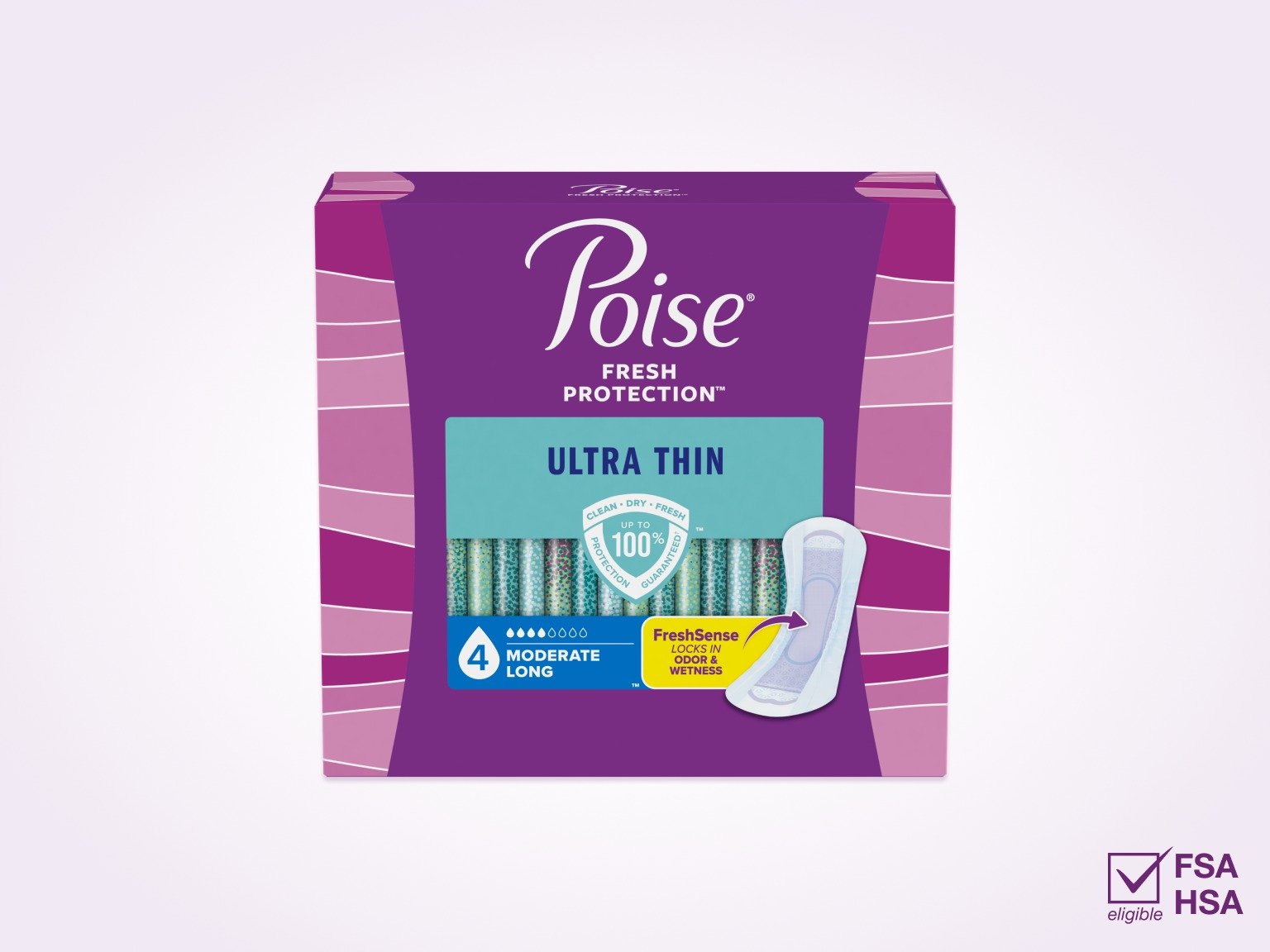 Poise®  Ultra Thin Pads For Bladder Leaks, 4 Drop Moderate Absorbency, Long Length