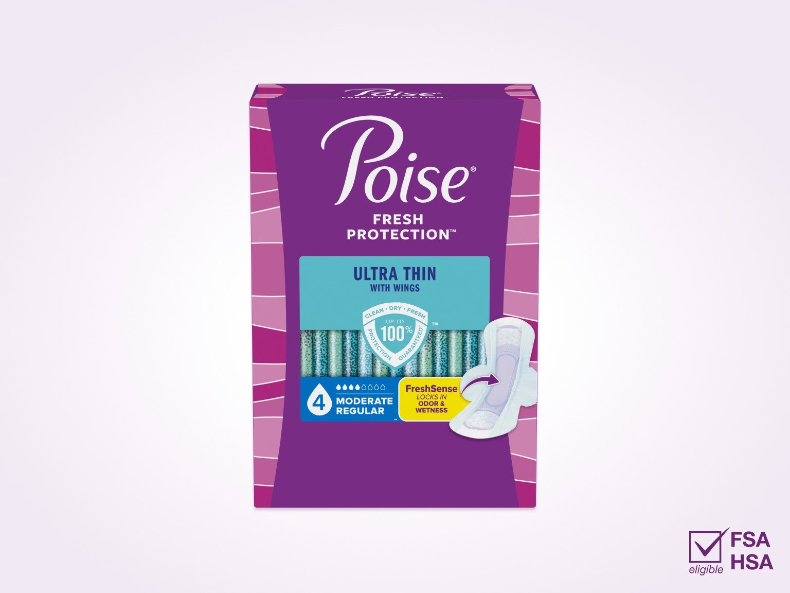 Poise® Ultra Thin Pads With Wings For Bladder Leaks, 4 Drop Moderate Absorbency, Regular Length
