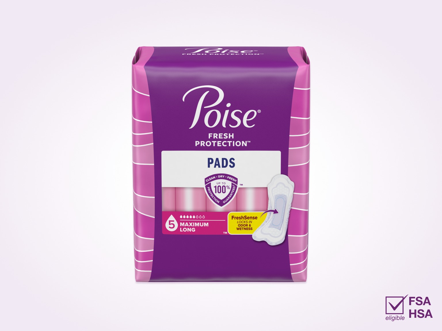 Poise® Pads For Bladder Leaks, 5 Drop Maximum Absorbency, Long Length
