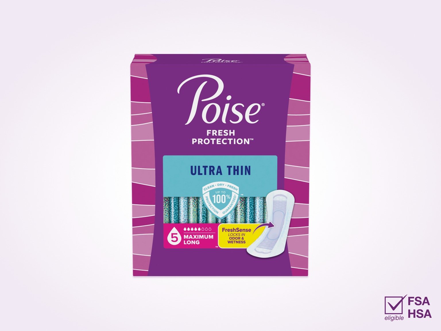 Poise®  Ultra Thin Pads For Bladder Leaks, 5 Drop Maximum Absorbency, Long Length