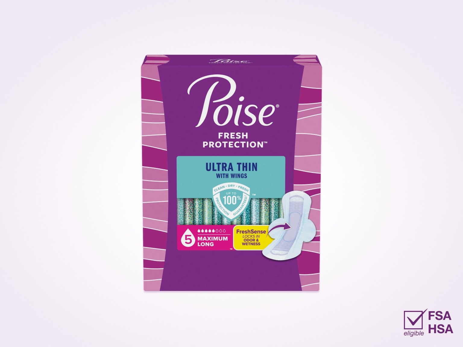 Poise®  Ultra Thin Pads With Wings For Bladder Leaks, 5 Drop Maximum Absorbency, Long Length