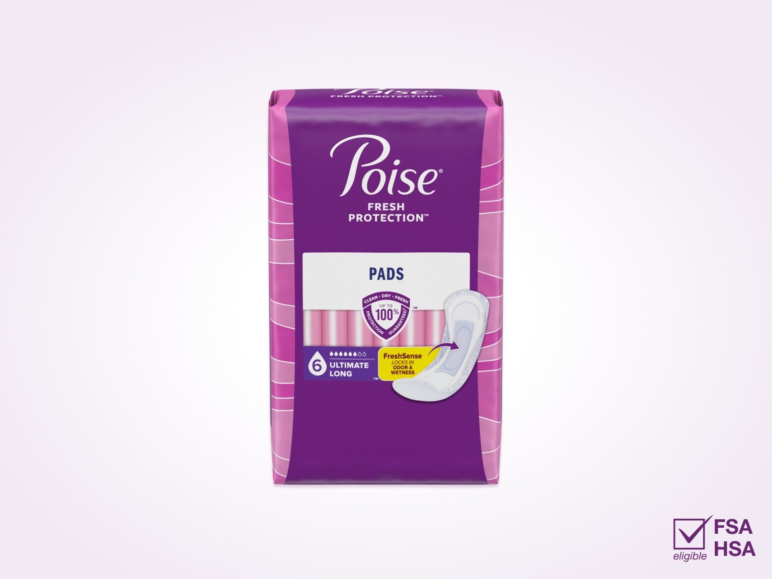 Poise® Pads For Bladder Leaks, 6 Drop Ultimate Absorbency, Long Length