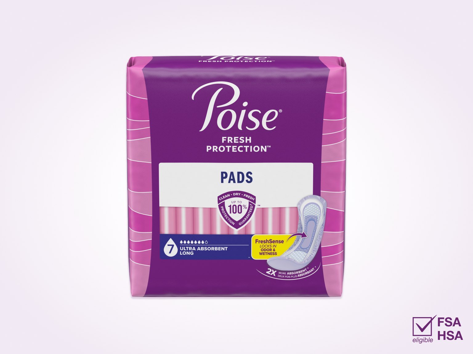 Poise® Pads For Bladder Leaks, 7 Drop Ultra Absorbency, Long Length