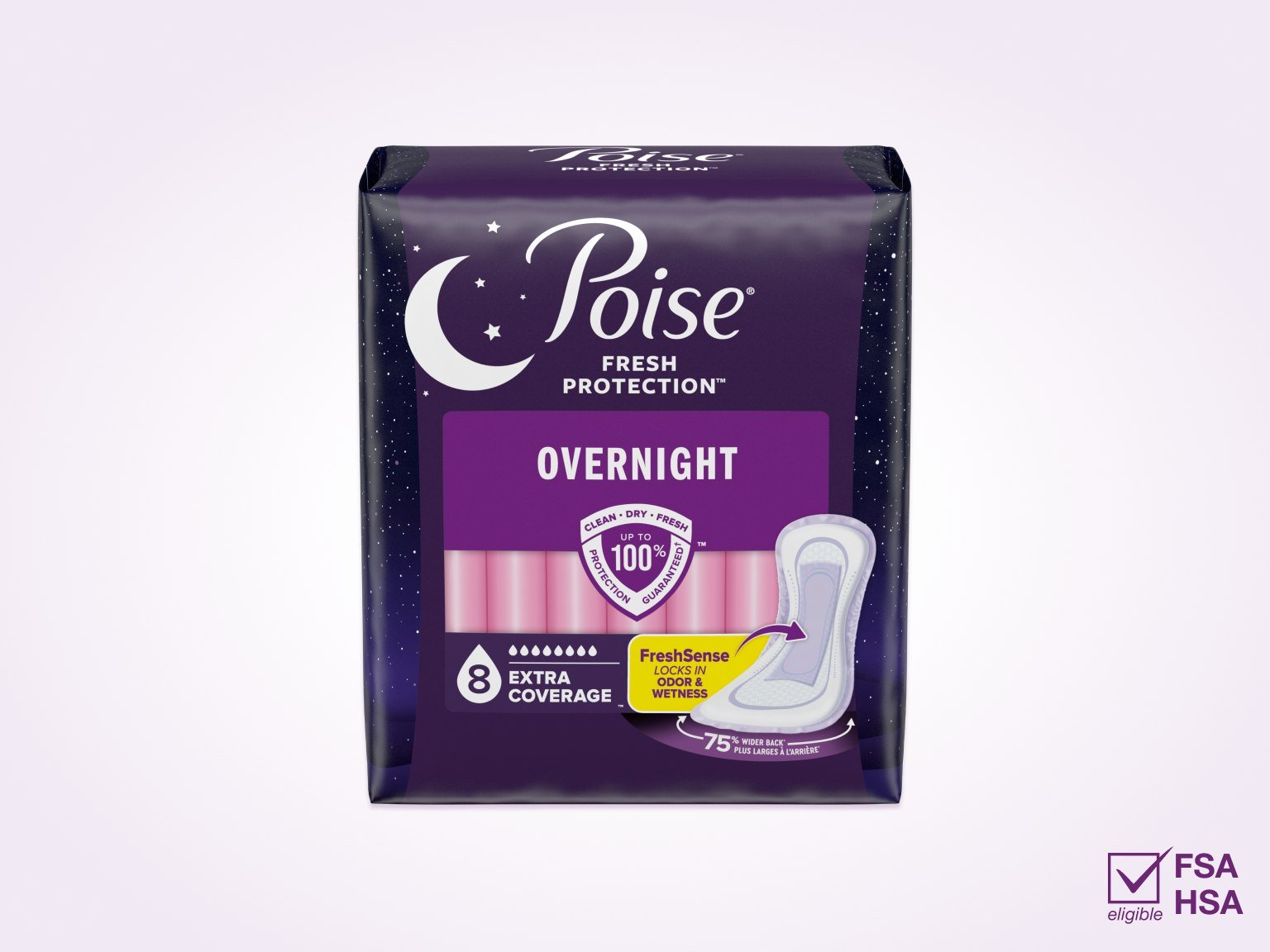Poise® Overnight Pads For Bladder Leaks, 8 Drop Extra Coverage