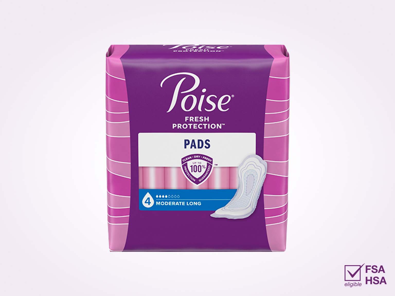 Poise® Pads For Bladder Leaks, 4 Drop Moderate Absorbency, Long Length