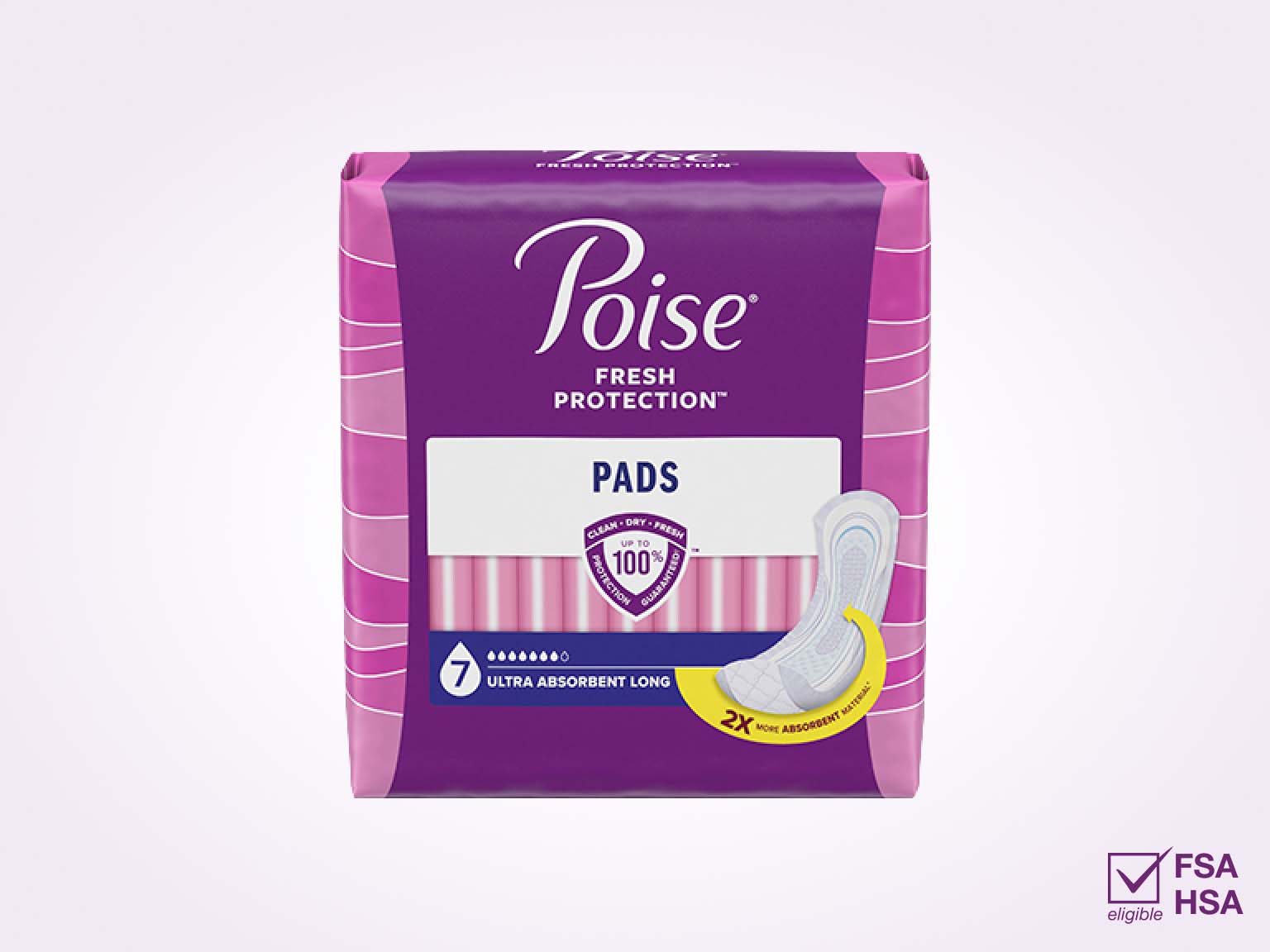 Poise® Pads For Bladder Leaks, 7 Drop Ultra Absorbency, Long Length