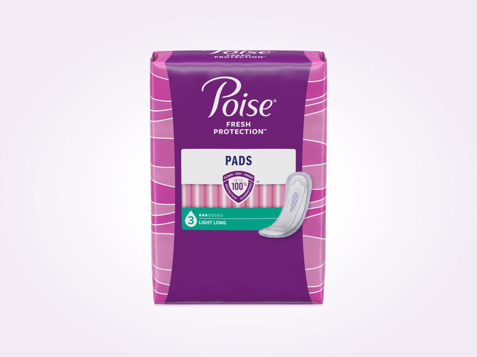 Poise® Pads For Bladder Leaks, 3 Drop Light Absorbency, Long Length