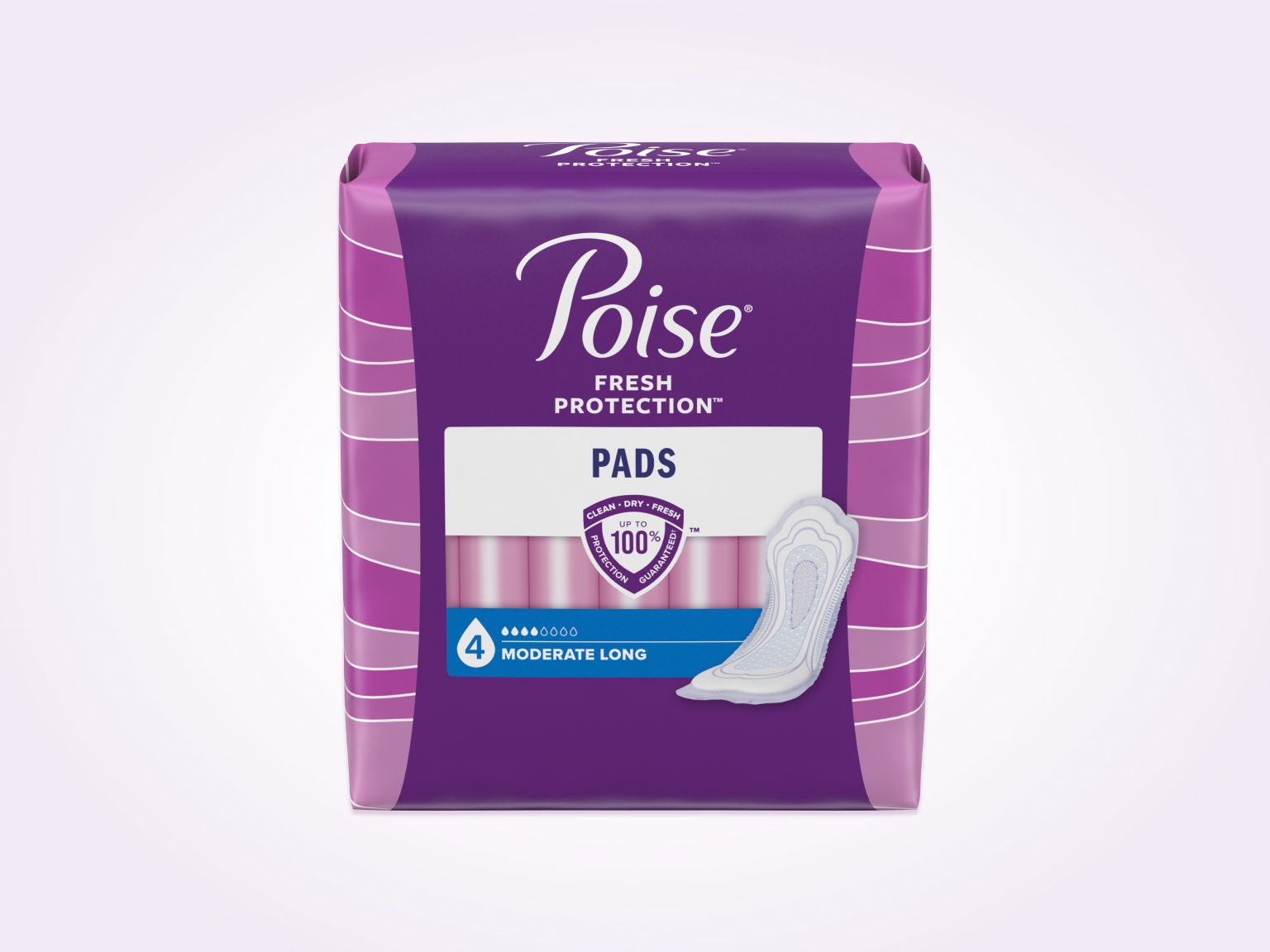 Poise® Pads For Bladder Leaks, 4 Drop Moderate Absorbency, Long Length