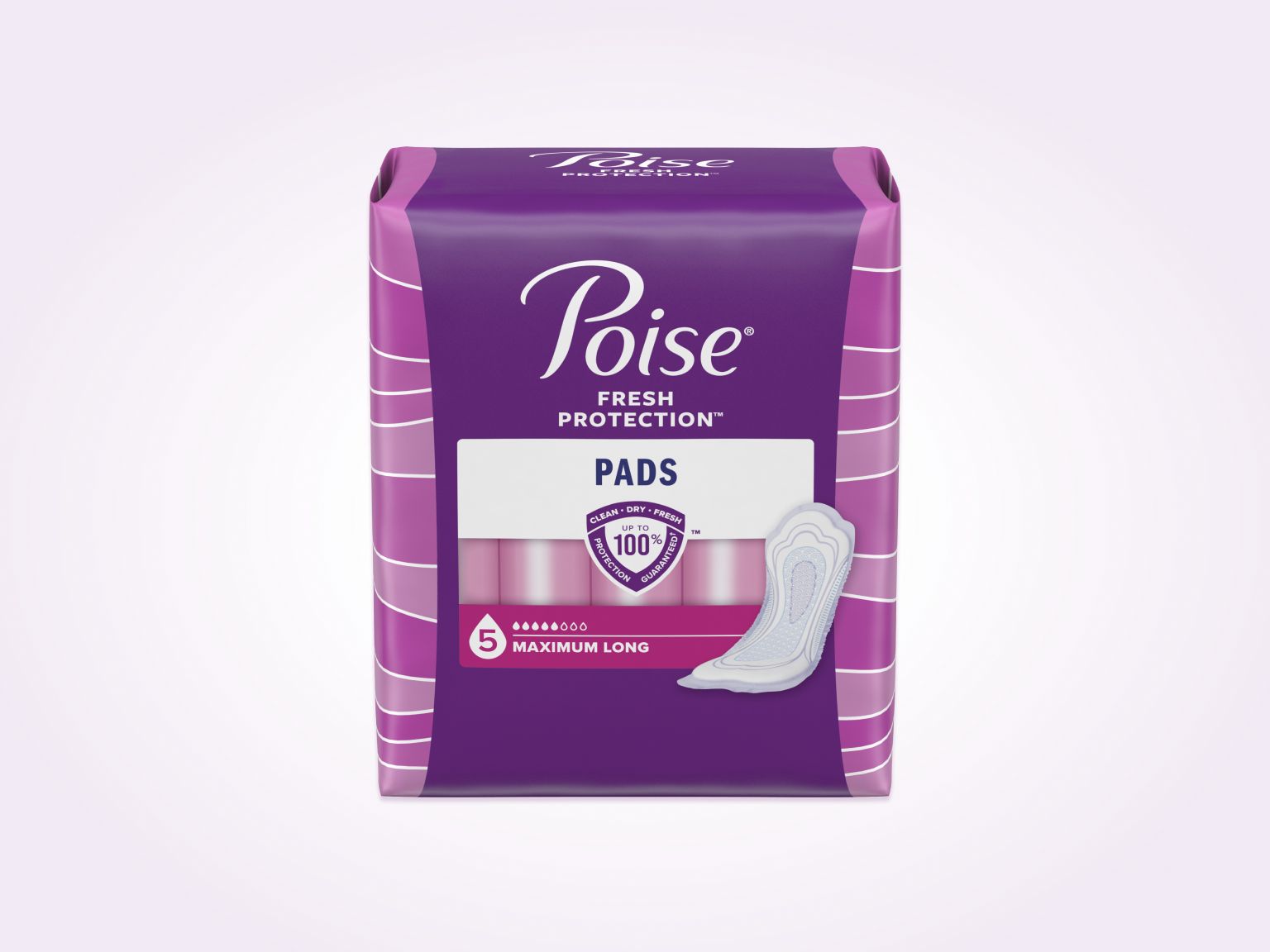 Poise® Pads For Bladder Leaks, 5 Drop Maximum Absorbency, Long Length