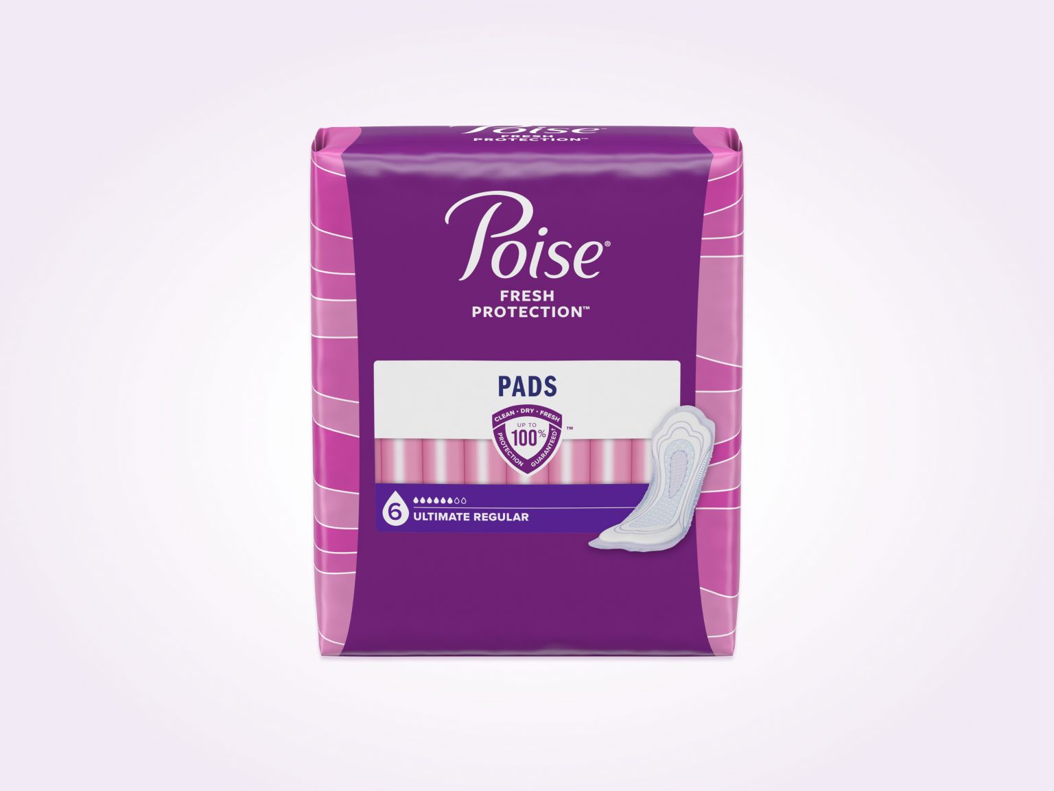 Poise® Pads For Bladder Leaks, 6 Drop Ultimate Absorbency, Regular Length