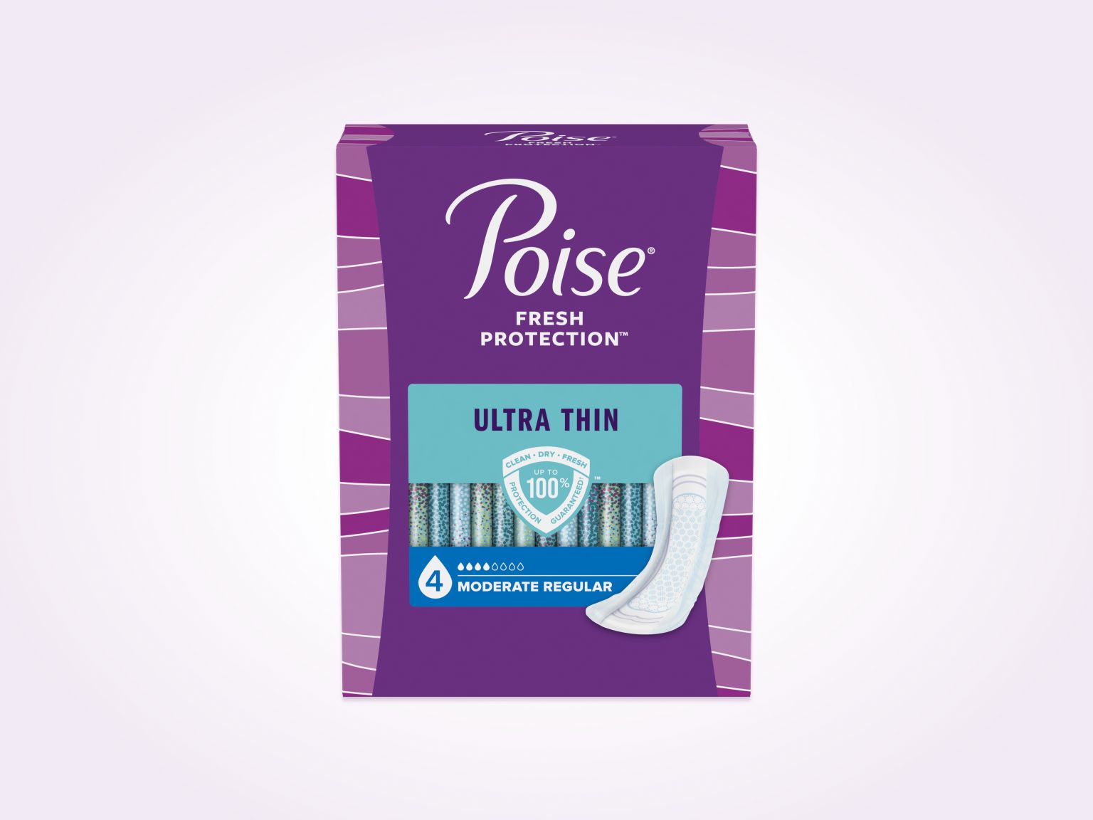 Poise®  Ultra Thin Pads For Bladder Leaks, 4 Drop Moderate Absorbency, Regular Length