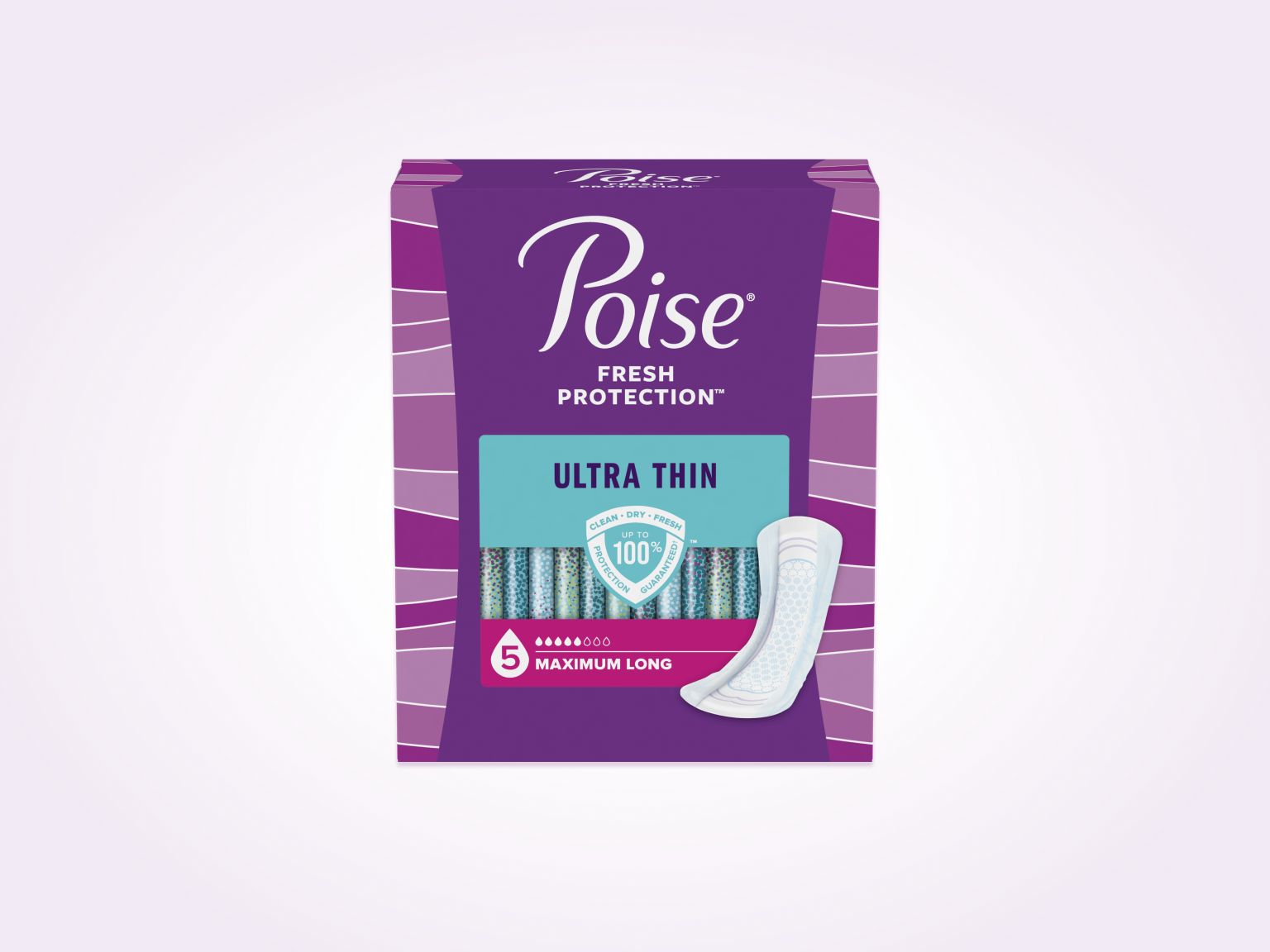 Poise®  Ultra Thin Pads For Bladder Leaks, 5 Drop Maximum Absorbency, Long Length