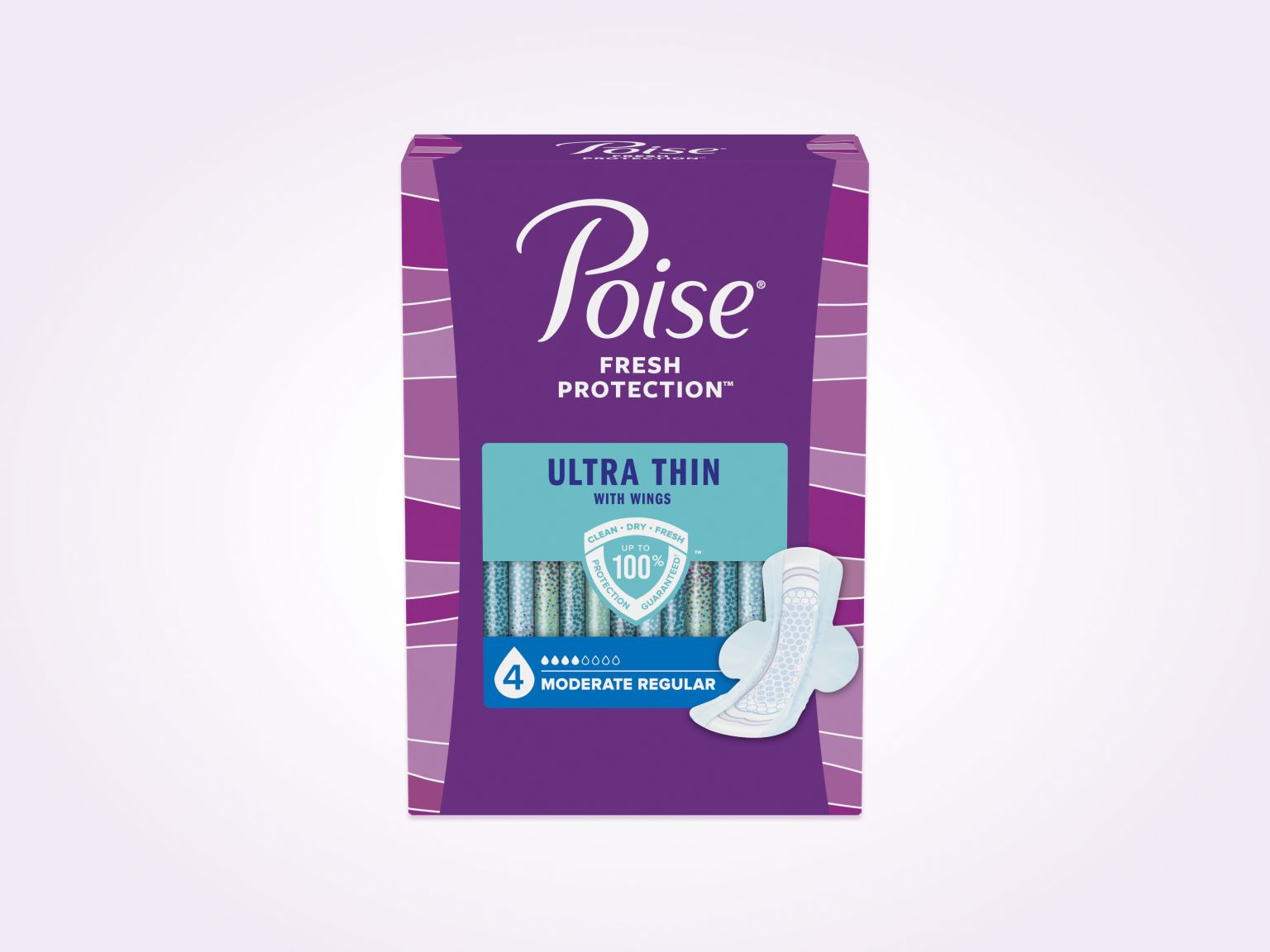 Poise®  Ultra Thin Pads With Wings For Bladder Leaks, 4 Drop Moderate Absorbency, Regular Length