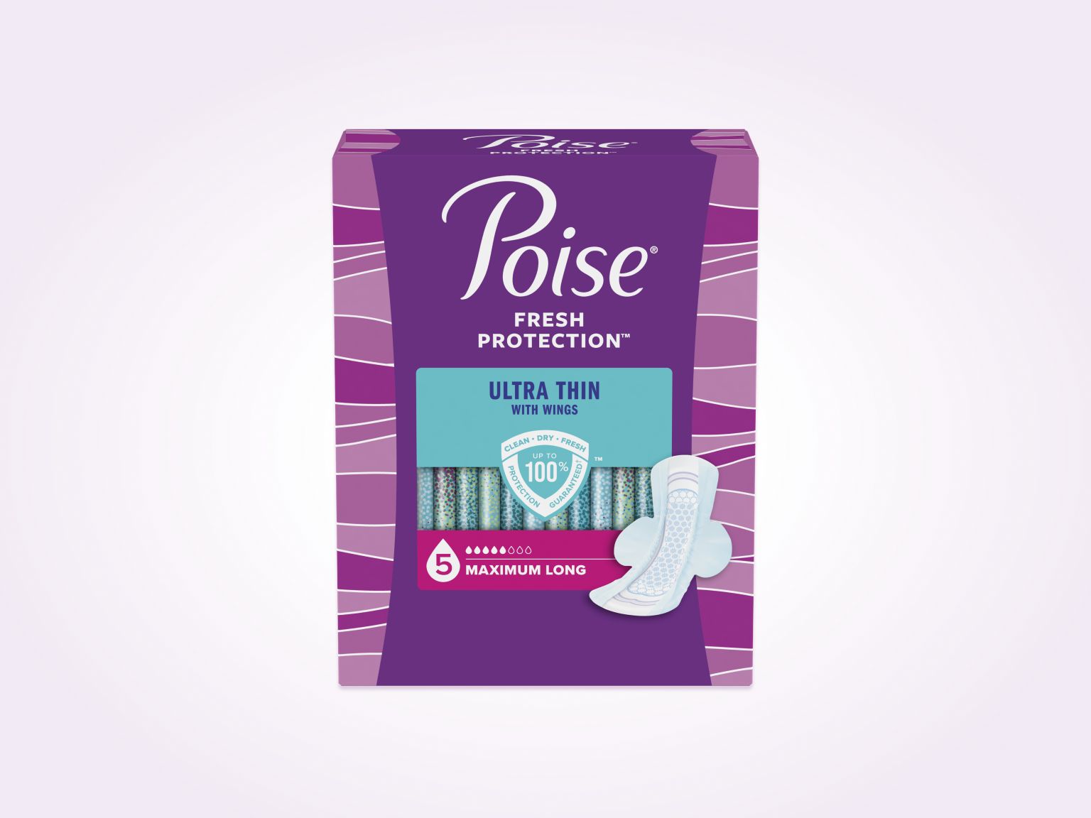 Poise® Ultra Thin Pads With Wings For Bladder Leaks, 5 Drop Maximum Absorbency, Long Length
