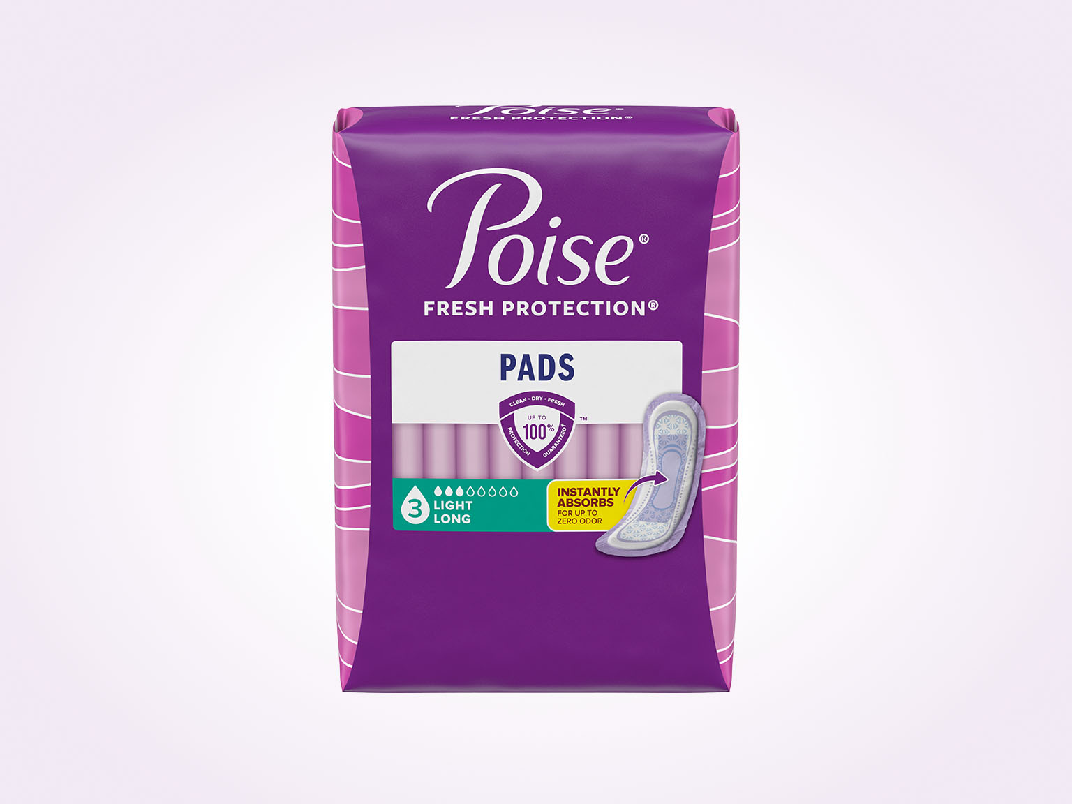 Poise® Pads For Bladder Leaks, 3 Drop Light Absorbency, Long Length
