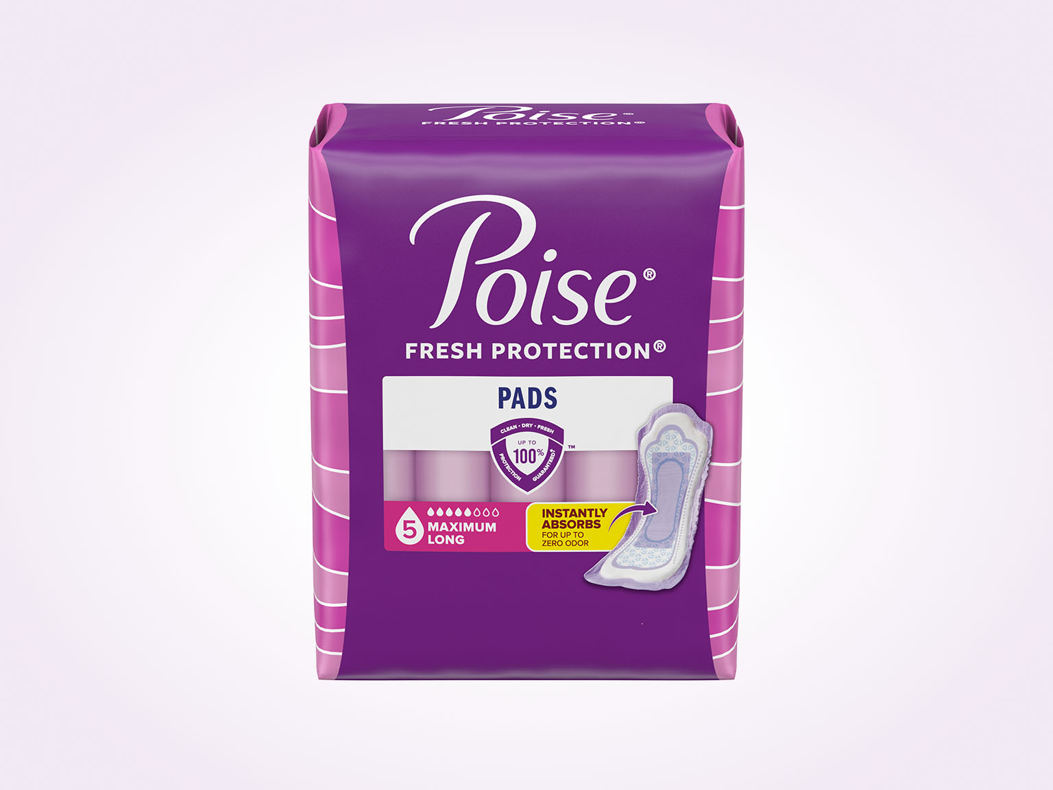 Poise® Pads For Bladder Leaks, 5 Drop Maximum Absorbency, Long Length