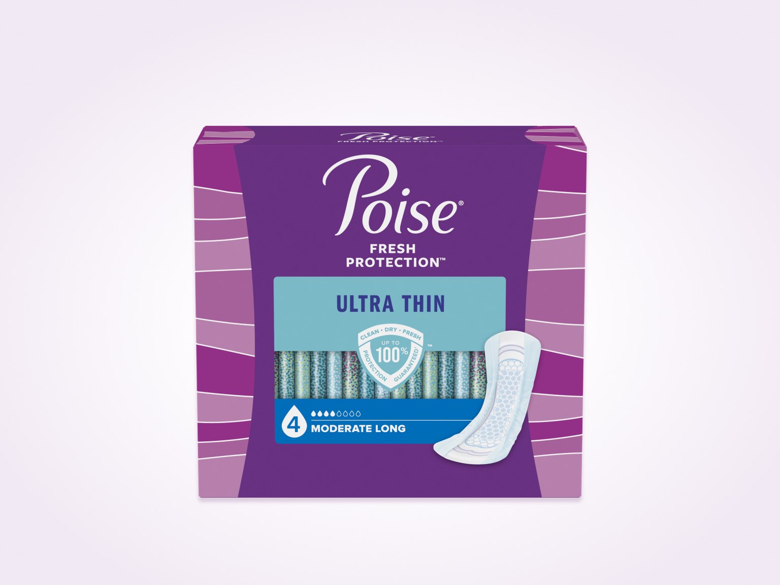Poise® Ultra Thin Pads For Bladder Leaks, 4 Drop Moderate Absorbency, Long Length