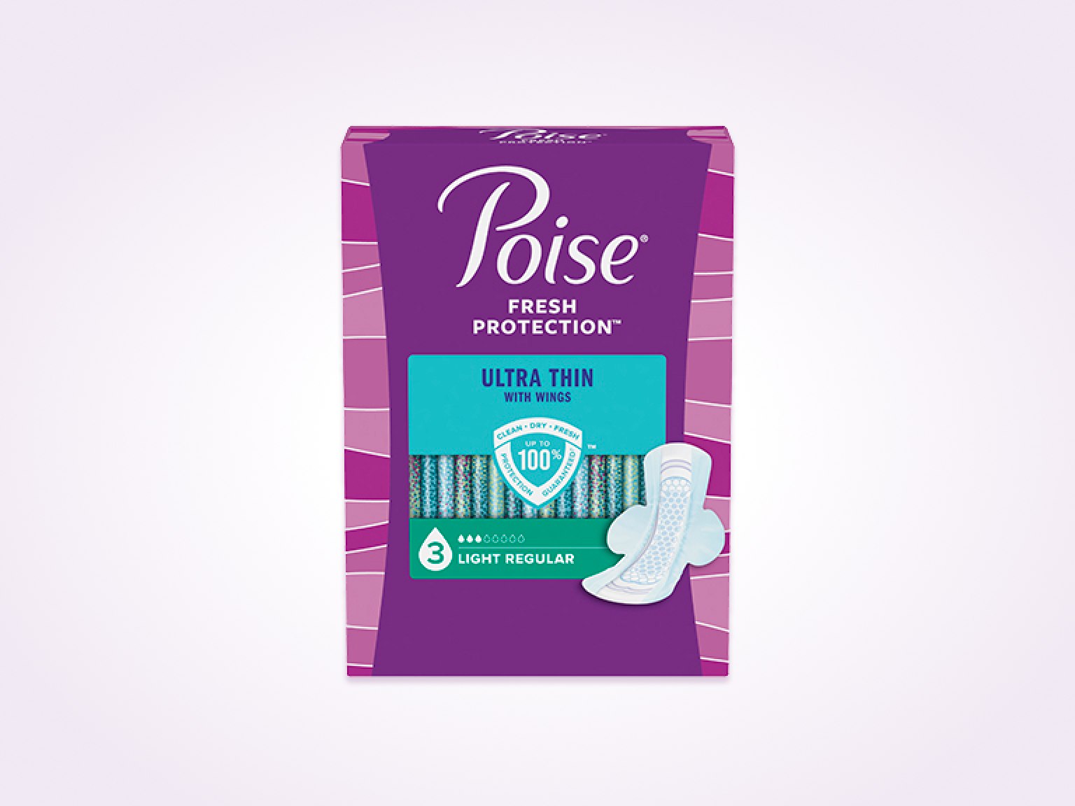 Poise®  Ultra Thin Pads With Wings For Bladder Leaks, 3 Drop Light Absorbency, Regular Length