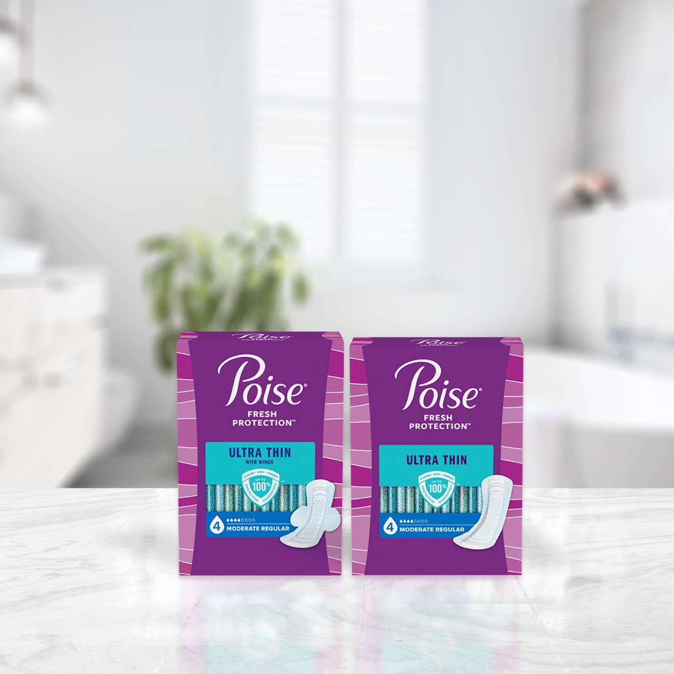 Poise Ultra Thin Incontinence Pads For Women, Moderate Absorbency, Long,  48Ct