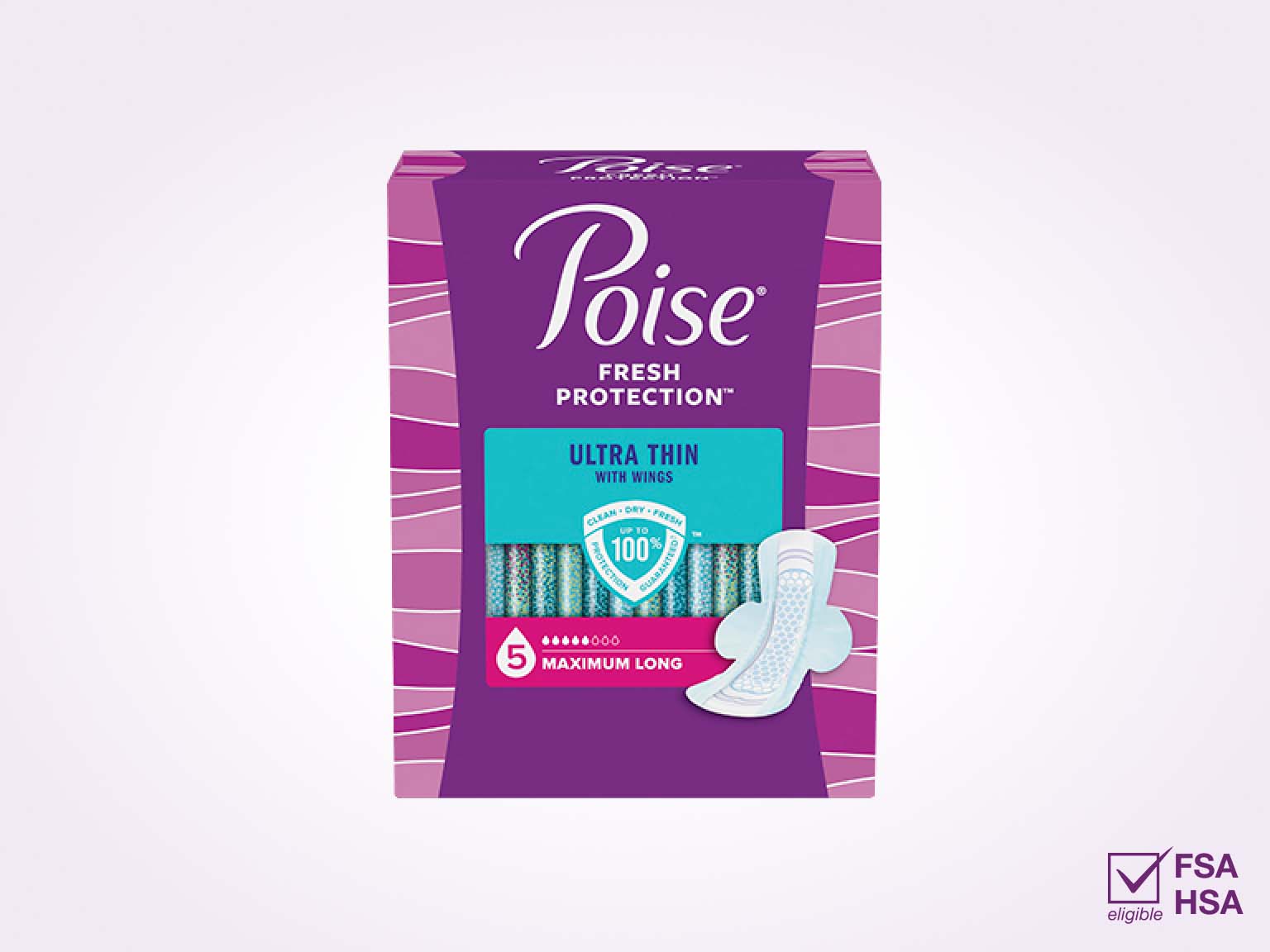 Poise®  Ultra Thin Pads With Wings For Bladder Leaks, 5 Drop Maximum Absorbency, Long Length